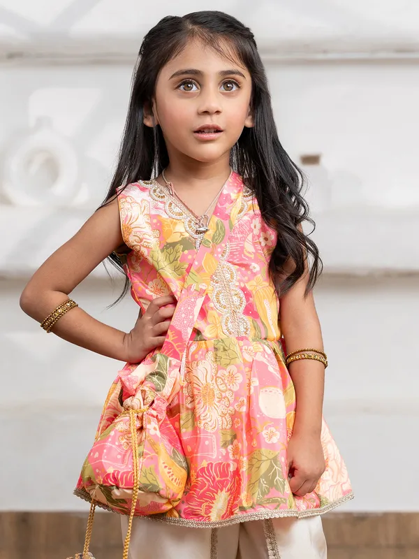 Light pink printed dhoti suit in silk