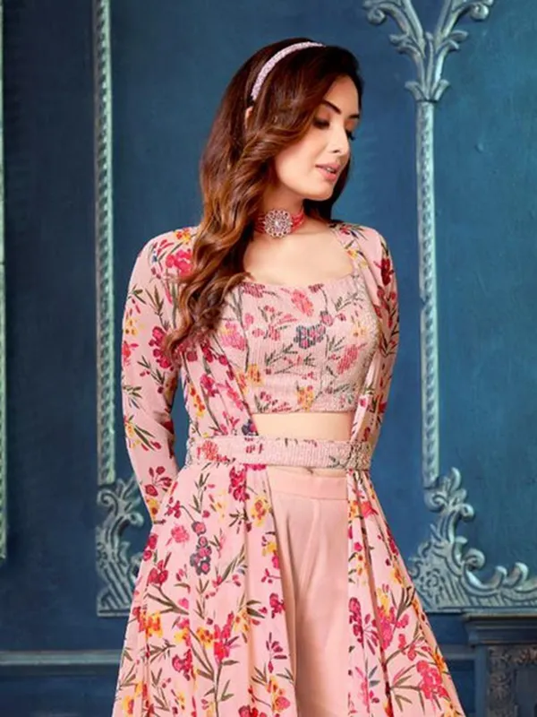 Light pink printed jacket style palazzo suit