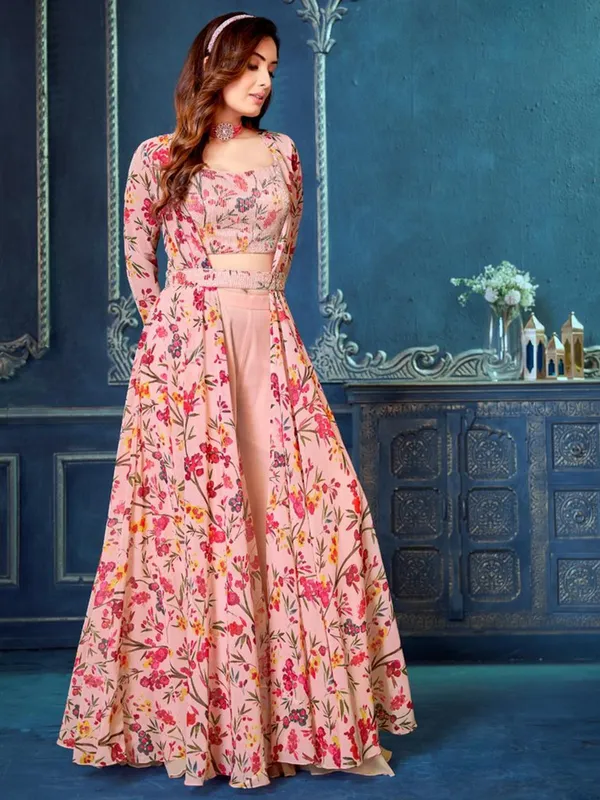Light pink printed jacket style palazzo suit