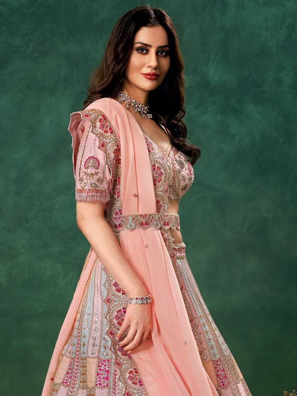 Light pink raw silk lehenga choli for wedding wear