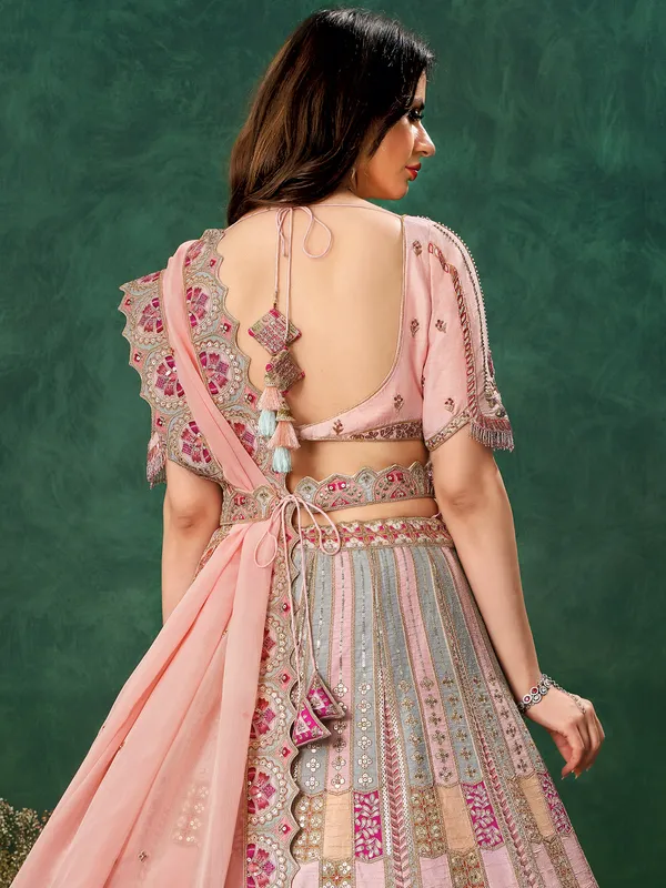 Light pink raw silk lehenga choli for wedding wear