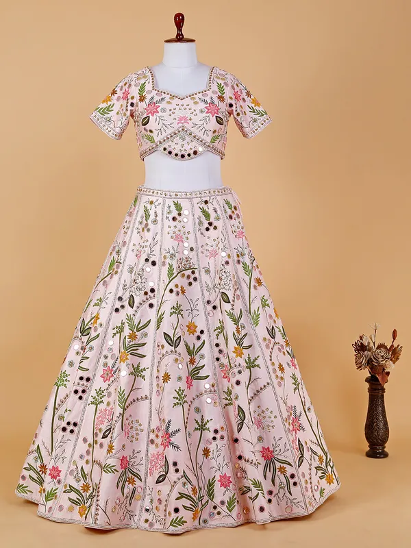 Light pink raw silk lehenga choli with net dupatta