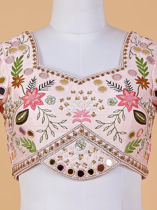 Light pink raw silk lehenga choli with net dupatta