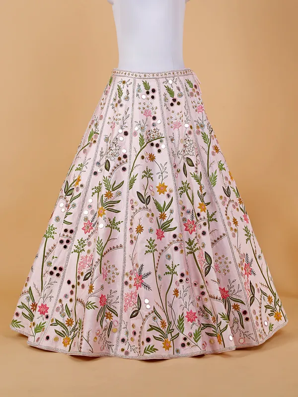 Light pink raw silk lehenga choli with net dupatta