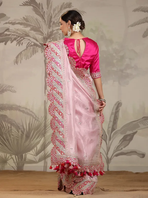 Light pink saree in organza