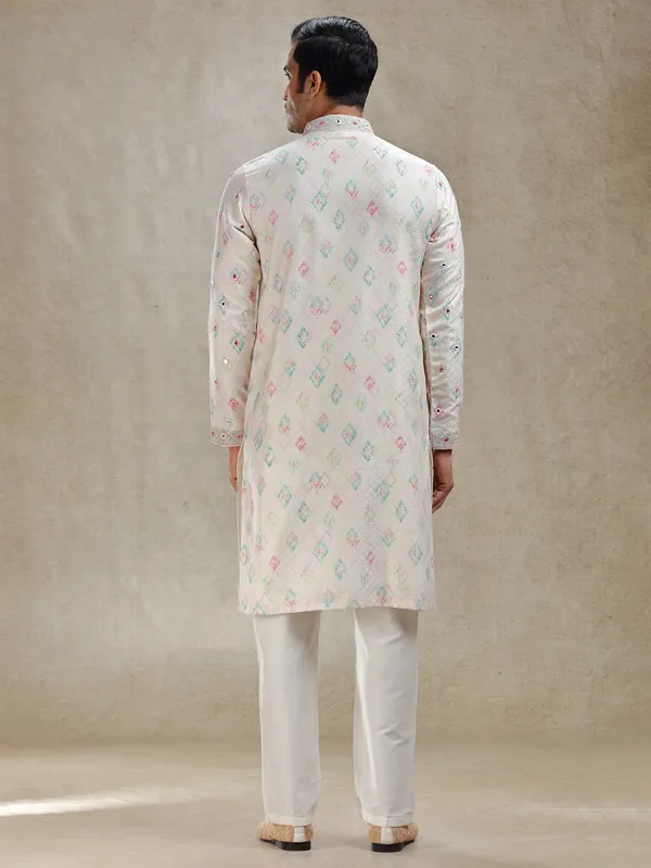 Light pink serene printed kurta suit in cotton silk