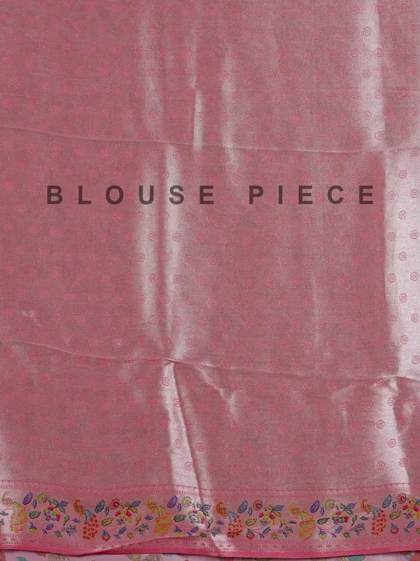 Light pink shimmer dola silk saree with floral print