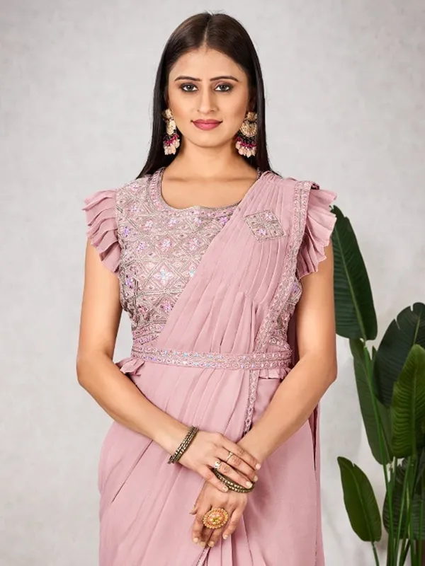 Light pink shimmer georgette party wear saree