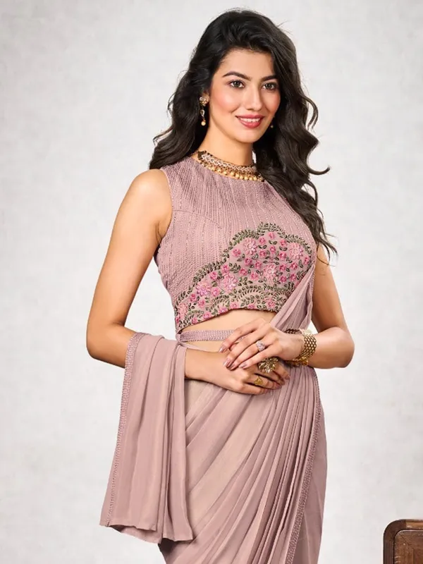 Light pink shimmer georgette wedding wear saree