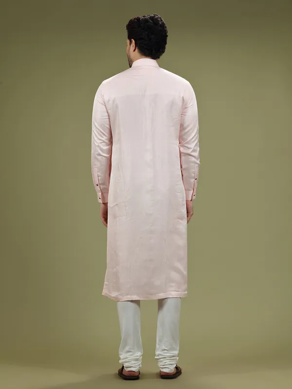 Light pink silk festive  Men Kurta pajama