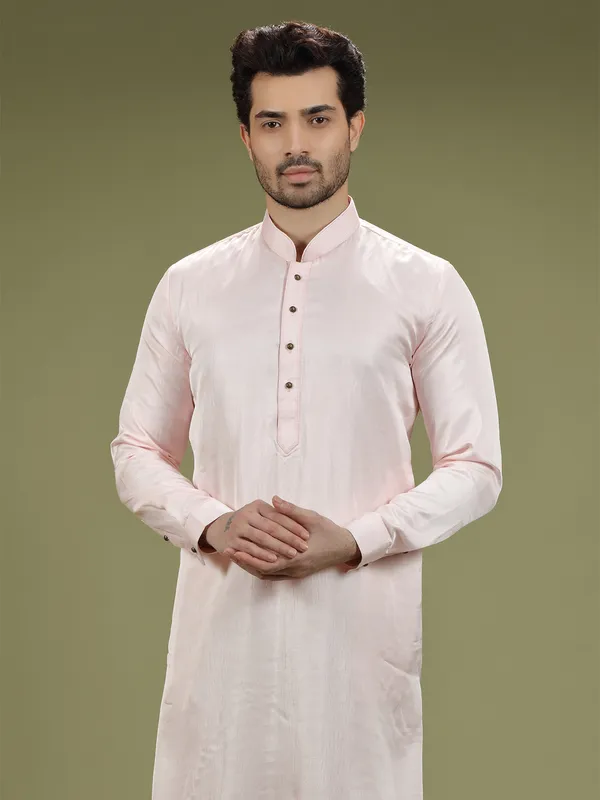 Light pink silk festive kurta suit