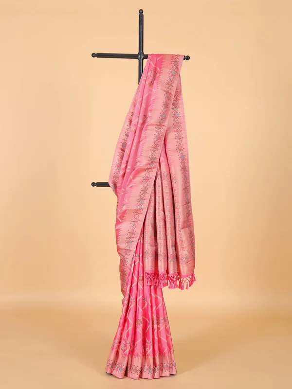 Light pink silk festive saree with zari work