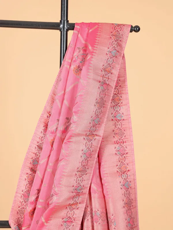 Light pink silk festive saree with zari work