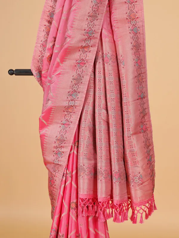 Light pink silk festive saree with zari work