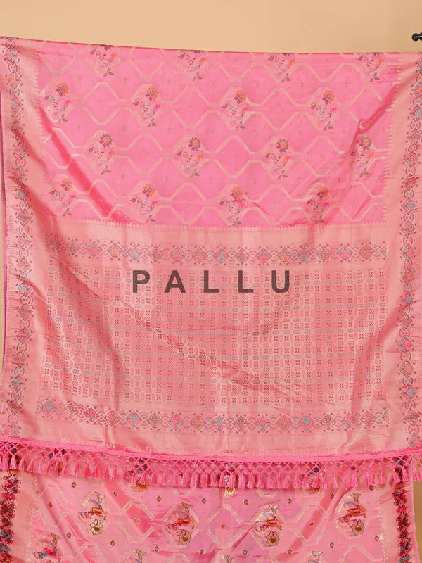 Light pink silk festive saree with zari work