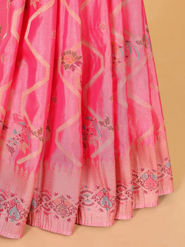 Light pink silk festive saree with zari work