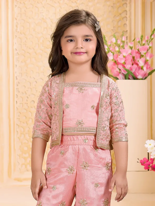 Light pink silk jacket style designer salwar suit