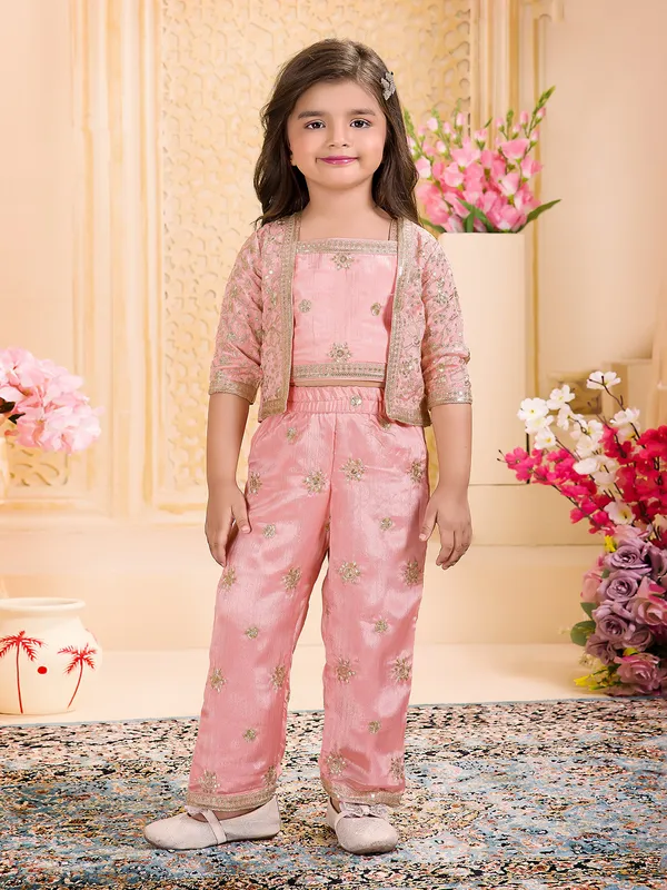 Light pink silk jacket style designer salwar suit