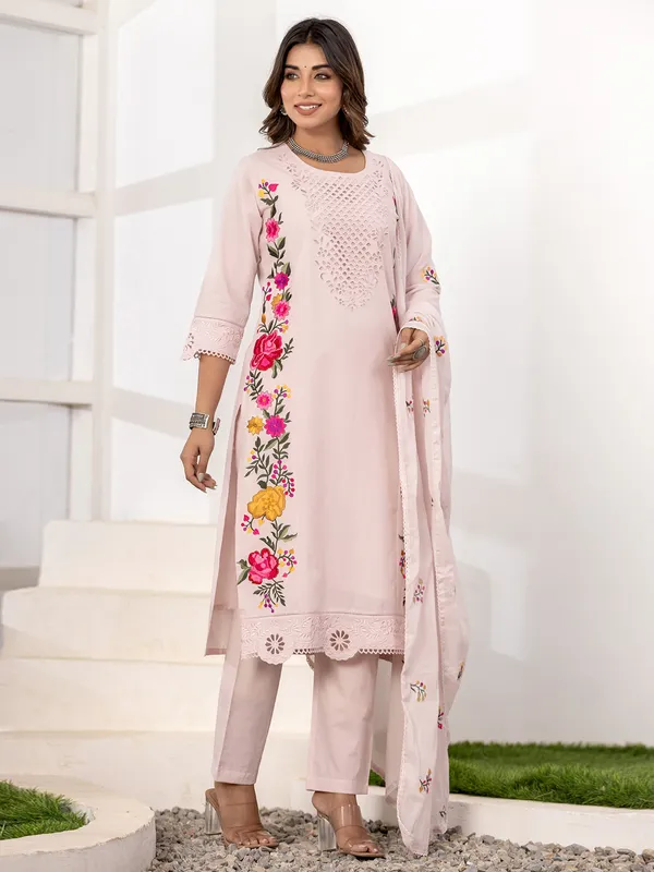 Light pink silk kurti set for festive