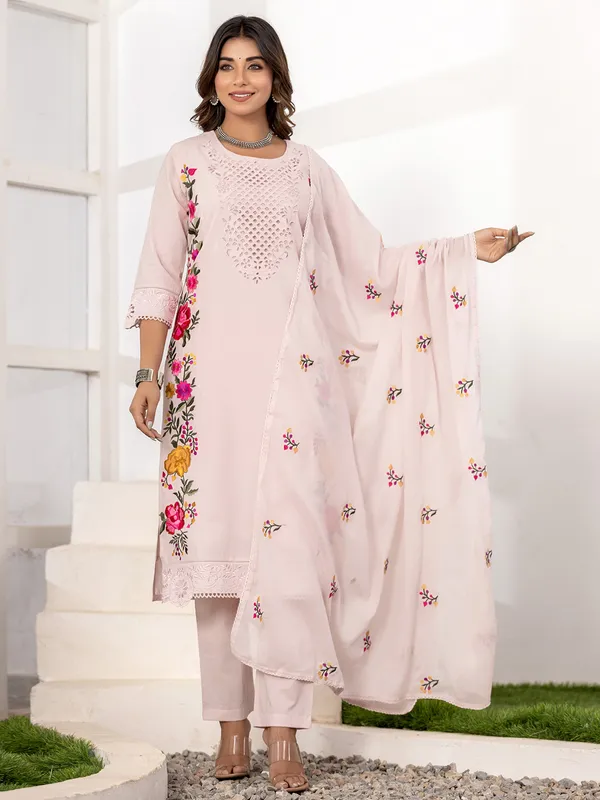 Light pink silk kurti set for festive