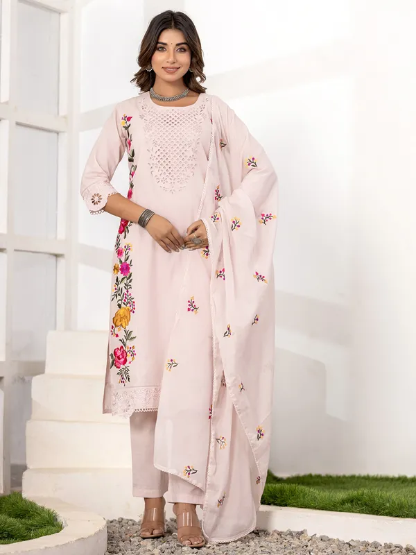 Light pink silk kurti set for festive