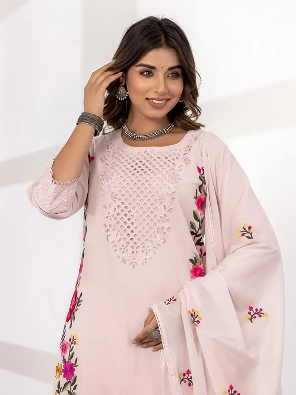 Light pink silk kurti set for festive