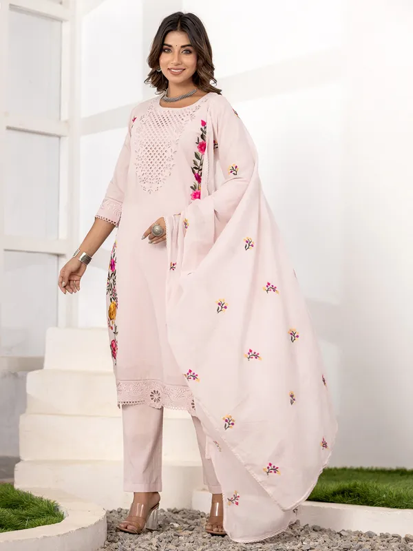 Light pink silk kurti set for festive