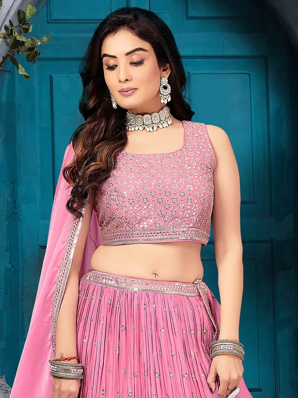 Light pink silk lehenga choli for wedding wear