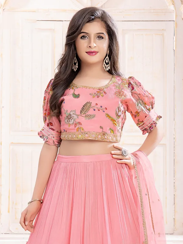 Light pink silk lehenga choli with print