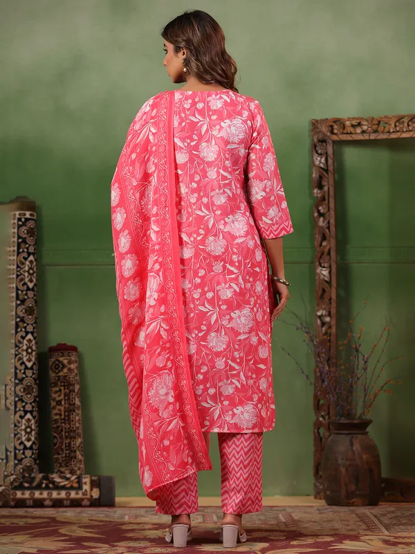 Light pink silk printed kurti set for women