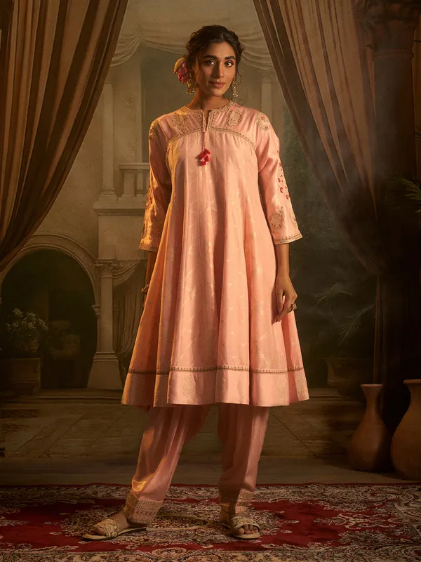 Light pink silk salwar suit for festivals