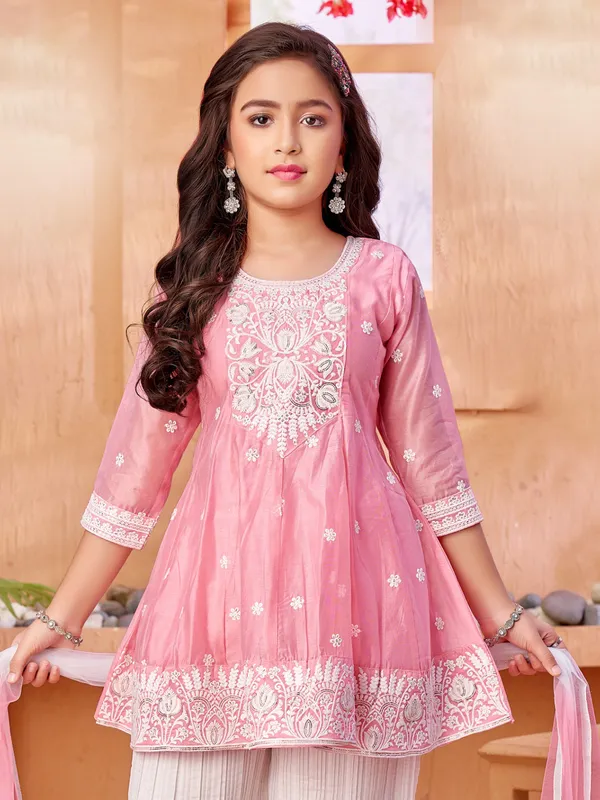 Light pink silk salwar suit with embroidery work