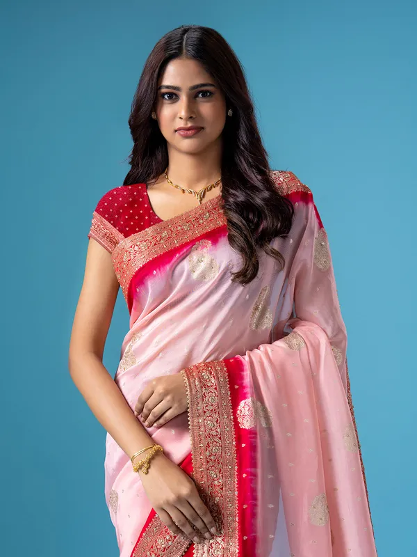 Light pink silk saree with contrast border
