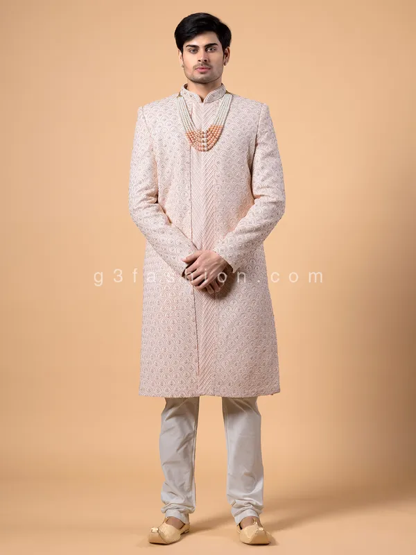 Light pink silk sherwani for wedding and groom