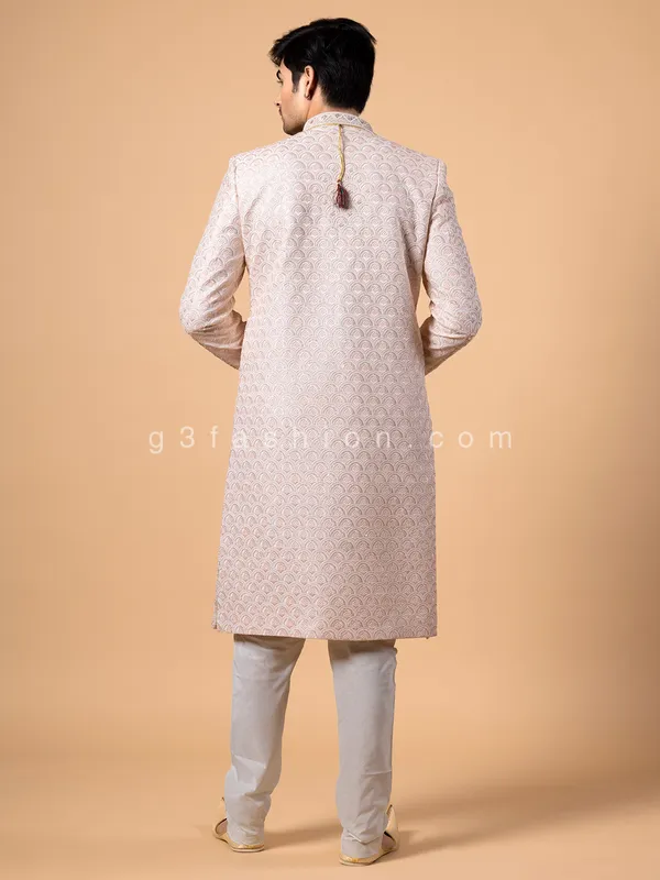 Light pink silk sherwani for wedding and groom