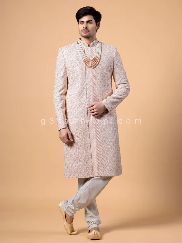 Light pink silk sherwani for wedding and groom