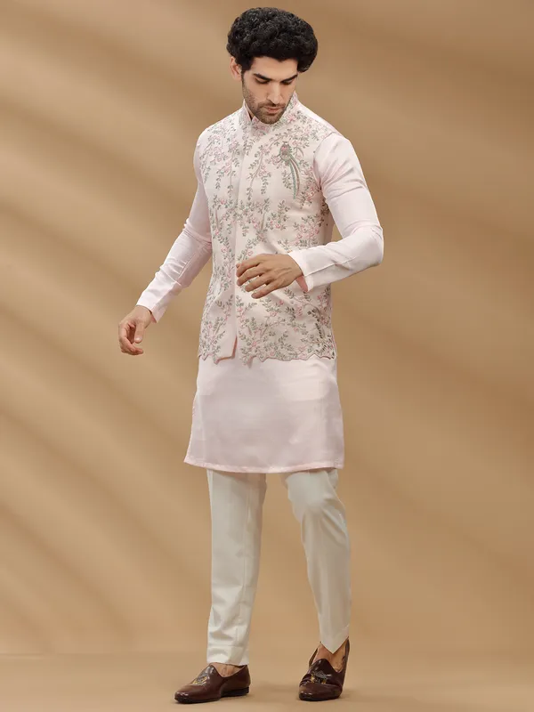 Light pink silk waistcoat set for wedding season