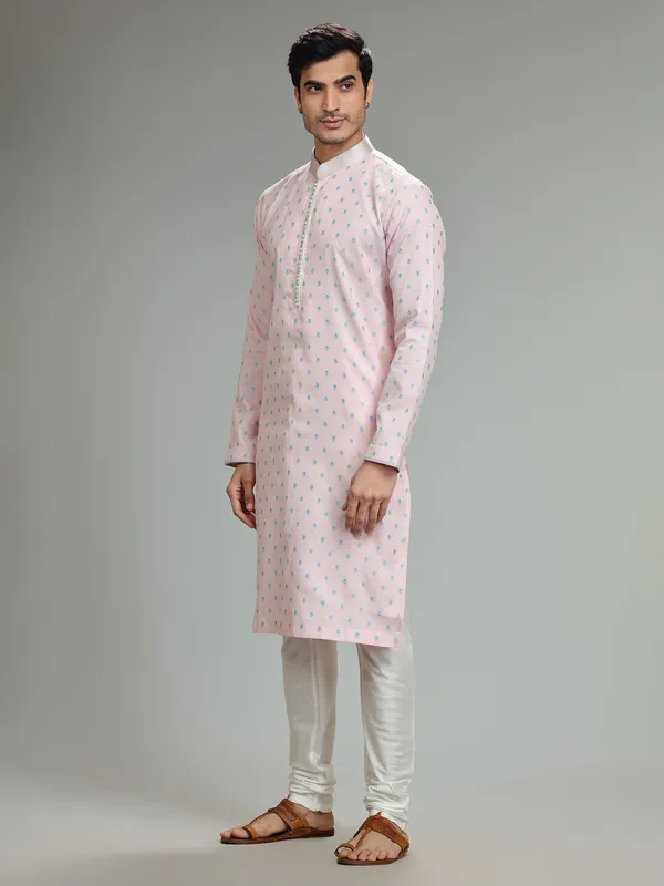 Light pink silk weaving kurta suit