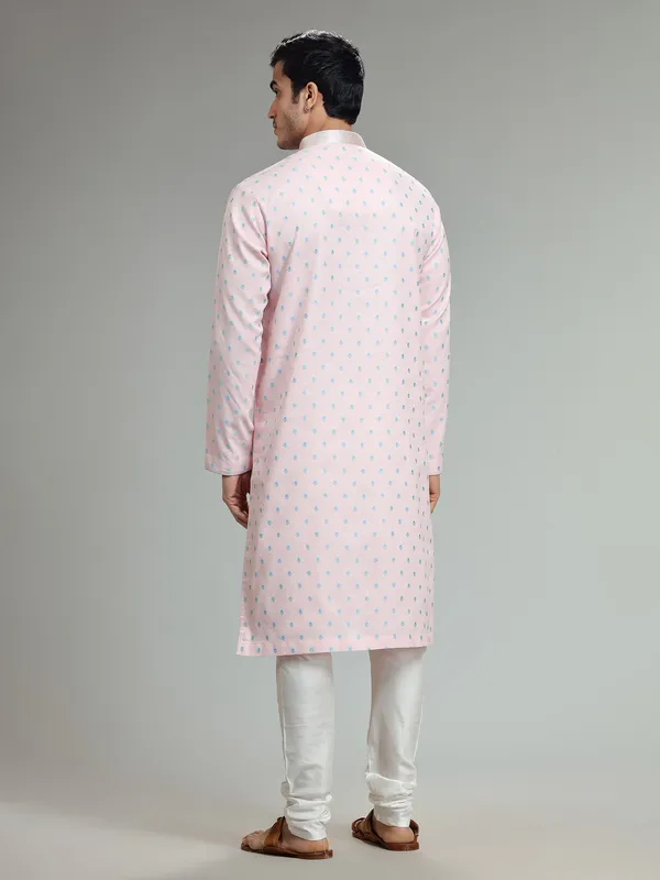 Light pink silk weaving kurta suit