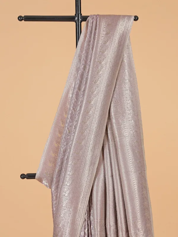 Light pink silk wedding saree with zari work