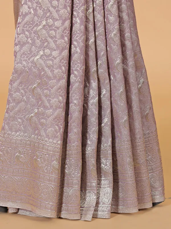 Light pink silk wedding saree with zari work