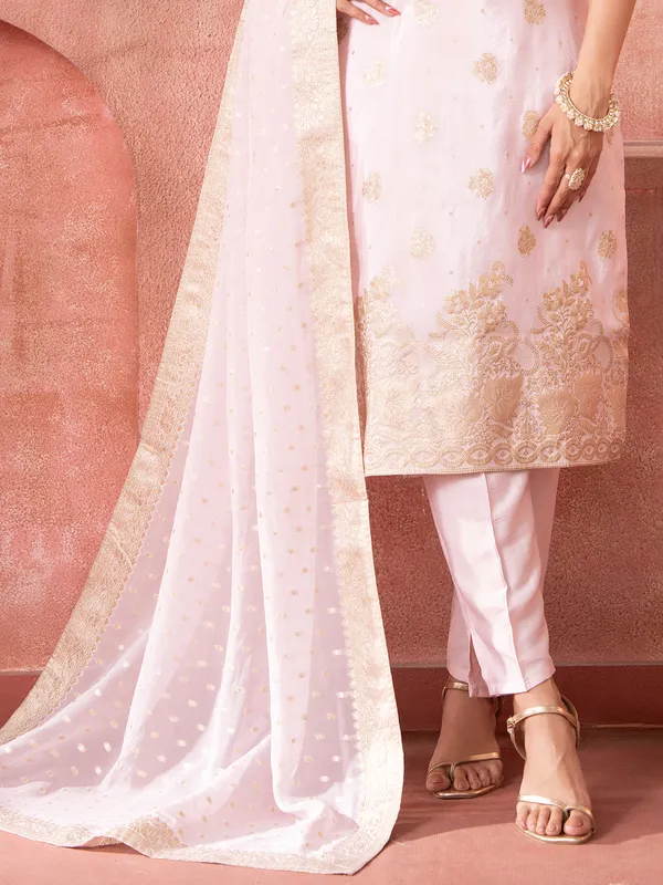 Light pink straight cut silk salwar suit