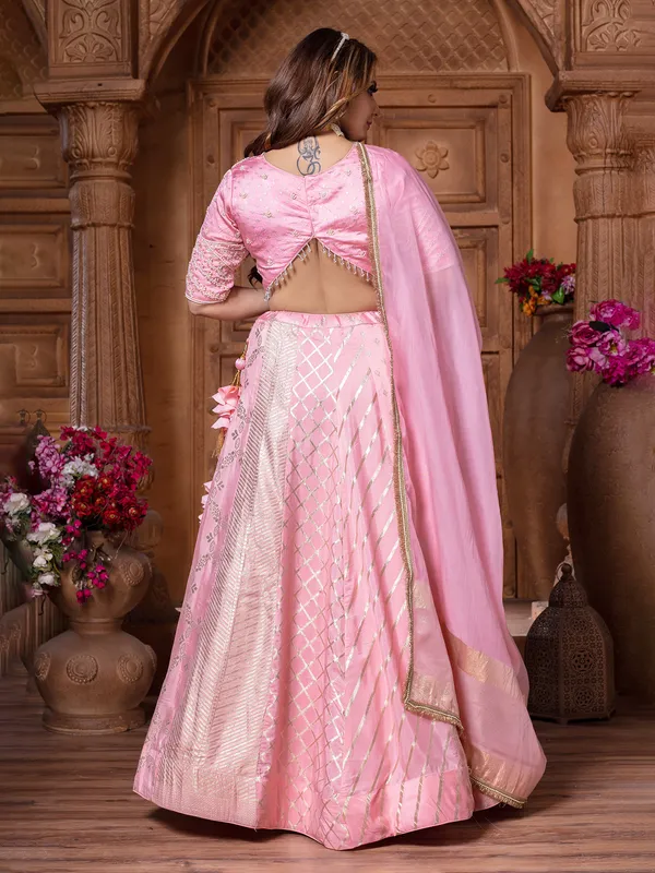 Light pink tissue silk lehenga choli with dupatta