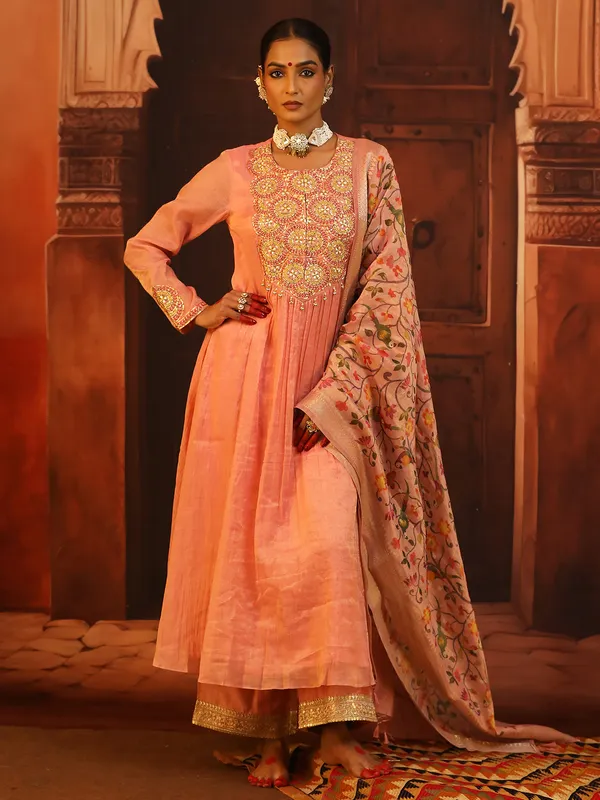 Light pink tissue silk salwar suit for women
