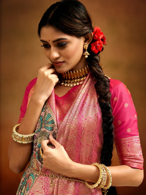 Light pink tusser silk saree