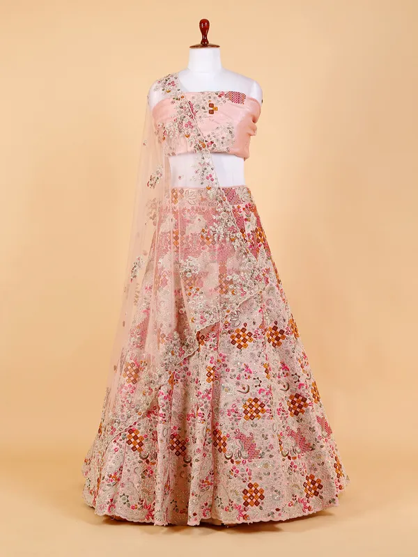 Light pink unstitched lehenga choli with dupatta