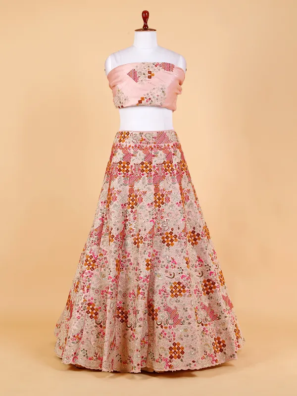 Light pink unstitched lehenga choli with dupatta