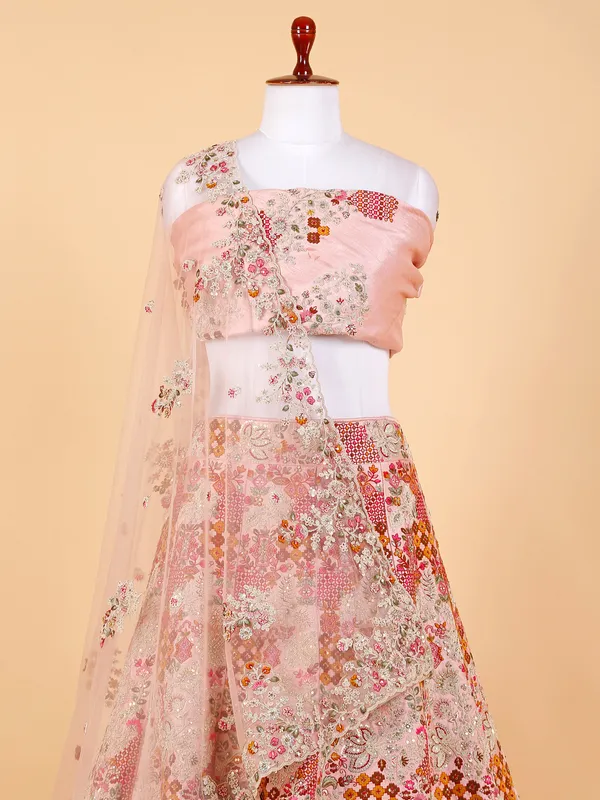 Light pink unstitched lehenga choli with dupatta