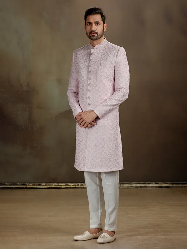 Light pink zari cotton silk indo western