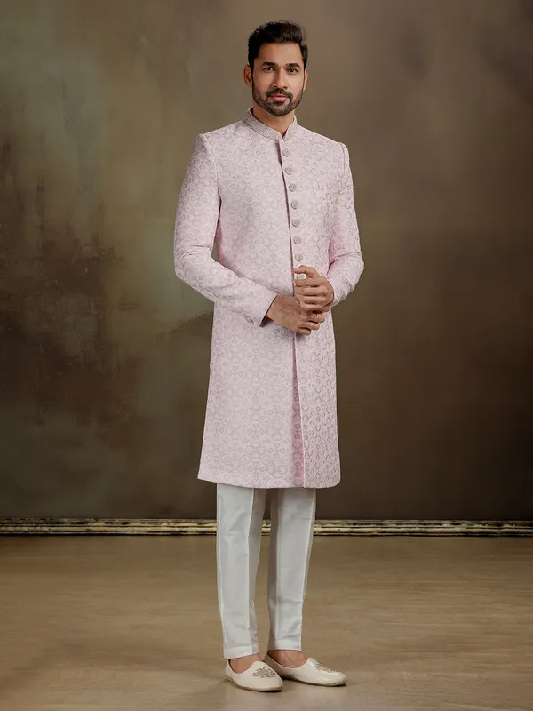 Light pink zari cotton silk indo western